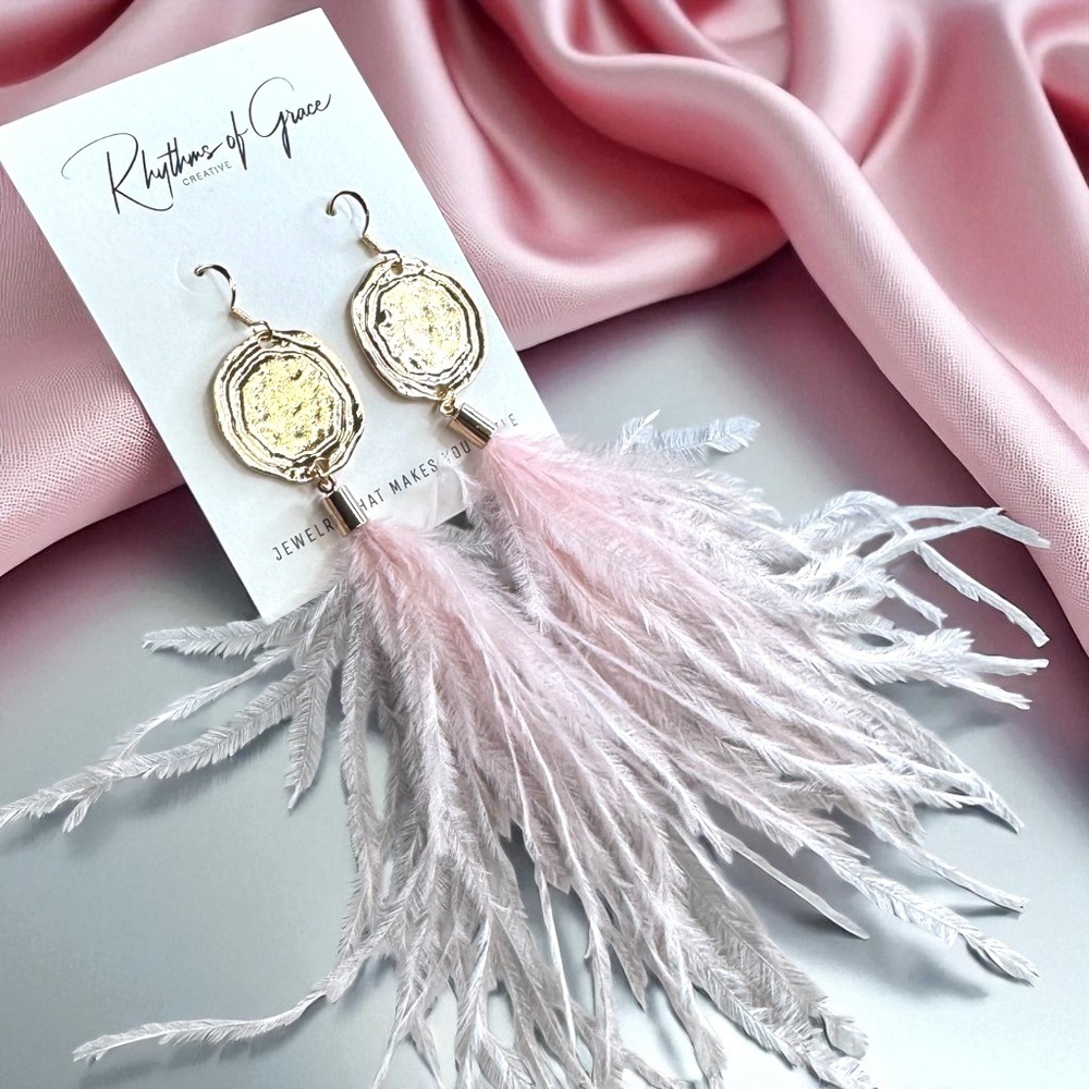 Boho Glam Vibes: Pink Feather & Gold Charm Dangle Earrings – Lightweight & Bold